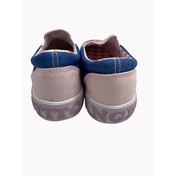 Disney Lilo & Stitch 9.5W Slip-On Canvas Sneakers Pink Blue Gingham Shoes New - Picture 3 of 7